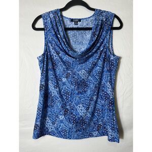 Chaps Sleeveless Cowl Neck Blouse Women's Large Draped Geometric Stretch Career